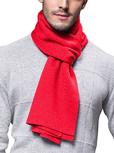 Winter Herbst Herren Strickschal Wolle Gestrickter Schal Warm Weich Einfach Schick Gentleman - 180 * 30 cm Einfarbig Rot von WANYING