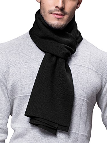 Winter Herbst Herren Strickschal Wolle Gestrickter Schal Warm Weich Einfach Schick Gentleman - 180 * 30 cm Einfarbig Schwarz von WANYING