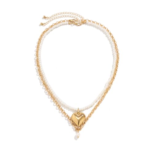 WANZYING Damenschmuck Vielseitige O-förmige Perlenkette kreative Imitation Perle Pfirsich Herz Doppelkette für Frauen Hochzeitstag, Muttertag, Weihnachten, Geburtstagsgeschenk WANZYING Damenschmuck Vielseitige O-förmige Perlenkette kreative Imitation Perle Pfirsich Herz Doppelkette für Frauen Hochzeitstag, Muttertag, Weihnachten, Geburtstagsgeschenk von WANZYING