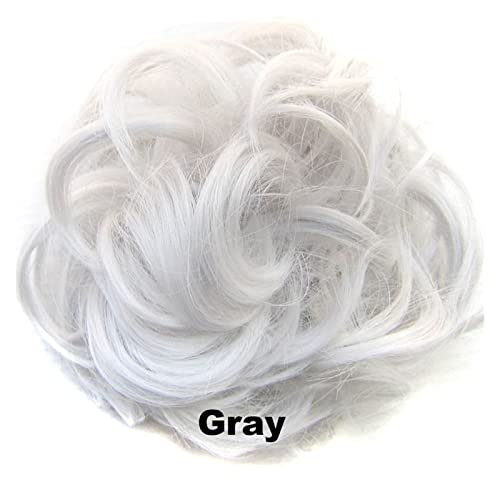 Bun Haarteile 1 STÜCKE Chaotisch Haarknoten Haargummis Verlängerung Lockig Gewellt Chaotisch Synthetisch Zerzaust Hochsteckfrisur Chignon Haarteil for Frauen Mädchen Brötchen-Haarteil (Color : Grigio von WAOCEO