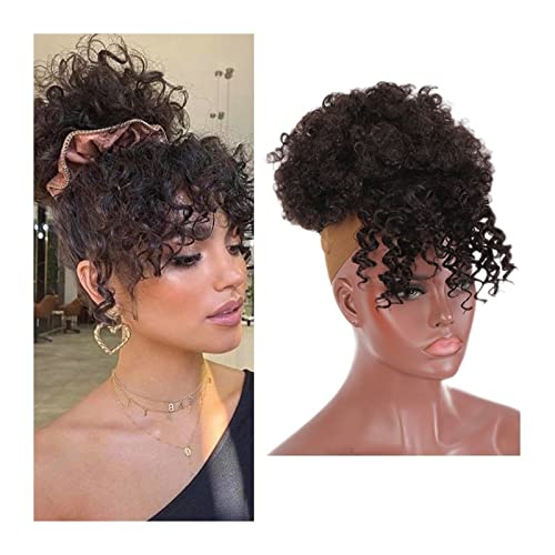 Bun Haarteile Afro High Puff Synthetischer Haarknoten Pferdeschwanz Kordelzug mit Pony Fluffy Afro Short Kinky Curly Pony Tail Clip in Haarverlängerungen for Frauen Brötchen-Haarteil (Color : Q35-2) von WAOCEO