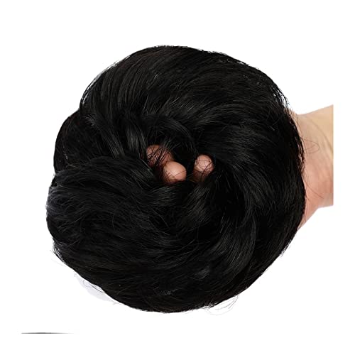 Bun Haarteile Brasilianisches Echthaar Messy Bun Chignon Extension Fluffy Bun Hair Scrunchies Extension Curly Wellig Messy Remy Echthaar Extensions Chignon for Frauen Brötchen-Haarteil (Color : 1B) von WAOCEO