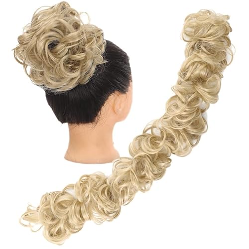 Bun Haarteile Messy Bun Hair Piece Extensions Tousled Updo Flauschiges Haar Pferdeschwanz DIY Wrap Around Bun Hair Scrunchie Wavy Donut Chignons for Frauen Kinder Brötchen-Haarteil (Color : M333-107 von WAOCEO