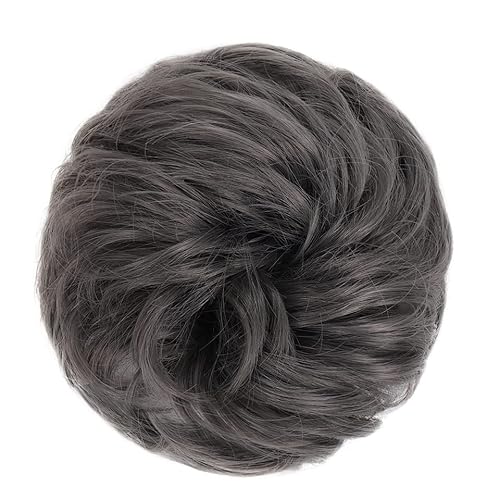 Bun Haarteile Messy Bun Hair Pieces Extensions, Curly Wave Synthetic Chignon Hairpiece mit Gummiband, Donut Hair Bun Scrunchie for Frauen Mädchen Brötchen-Haarteil (Color : Grigio) von WAOCEO