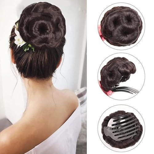 Bun Haarteile Synthetischer Haar-Chignon-Pferdeschwanz-Verlängerungsclip im Haarknoten for Frauen, geflochtene Chignon-Verlängerung, Hochsteckfrisur, Haarteil for Hochzeitsfeier Brötchen-Haarteil (Co von WAOCEO