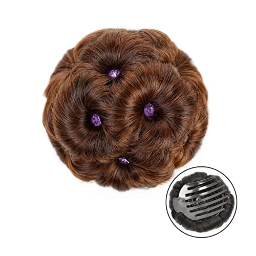 Bun Haarteile Synthetischer Haarknoten Eleganter geflochtener Chignon-Clip im Haarknoten for Frauen, Hochsteckfrisur, Haarteil mit Strass for Hochzeitsfeier Brötchen-Haarteil (Color : Light brown, S von WAOCEO