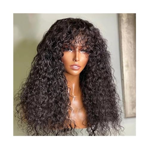 Cosplay Perücke Verworrene lockige Perücke mit Pony, vollmaschinell, 35,6–101,6 cm lange, lockige Echthaar-Perücke for schwarze Frauen, leimfreies Remy-Haar, keine Spitze-Front-Perücke, natürliche Far von WAOCEO