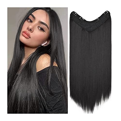 Haarverlängerungen Synthetische 61 cm lange gerade Clip-in-Haarverlängerungen Naturhaar V-förmige einteilige Haarverlängerung Unsichtbare gefälschte glatte Haarteile for Frauen Clip in Haarextension ( von WAOCEO