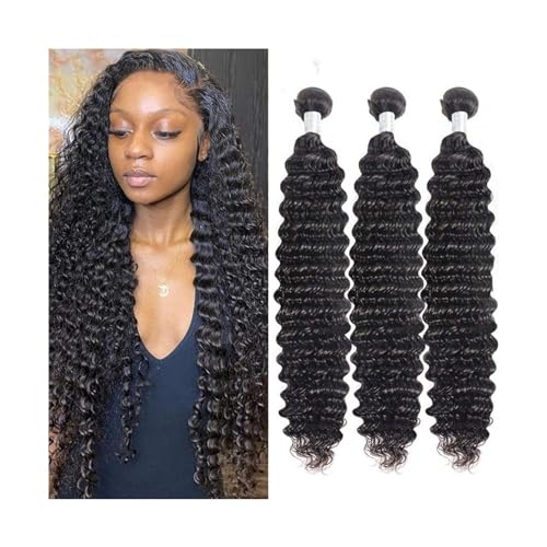 Human Hair Bundles Deep Wave Bundles Unverarbeitete indische Echthaarverlängerung, natürliche Farbe, 8–40 Zoll, Doppelschuss, lockiges Remy-Haargewebe for Frauen human hair weave (Size : 24inches 1pc von WAOCEO