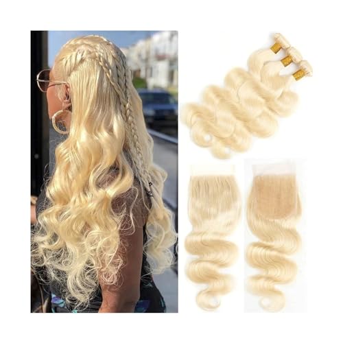 Menschenhaarverlängerungen 613 Blonde Bundles mit Spitze Frontal Körperwelle Brasilianische Menschliche Haarwebart Welle Lockiges Remy Haar Bundles mit Verschluss for Schwarze Frauen Haarverlängerung von WAOCEO