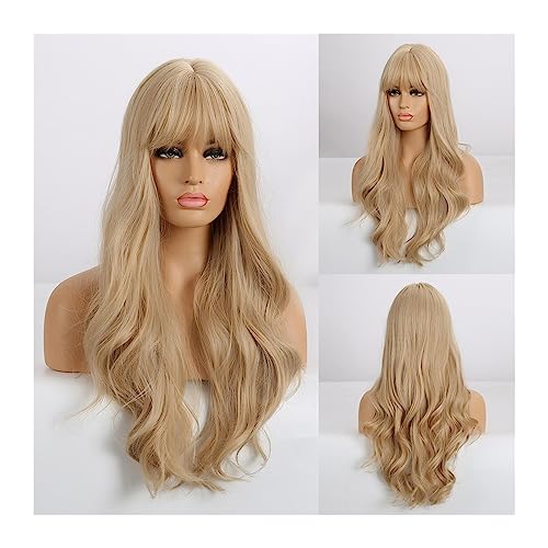 Perücken Cosplay-Party, hitzebeständig, künstliches Haar, synthetische braun-blonde Perücke, lange, tiefe, gewellte Haarperücke mit Pony for Frauen perücke fasching (Color : LC270-1 wig) von WAOCEO