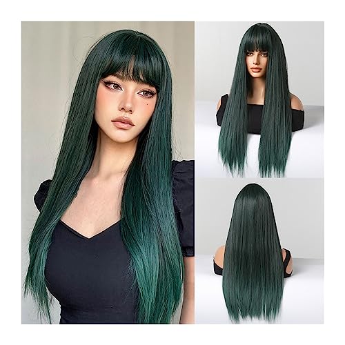 Perücken Natürliche Haarperücken, hitzebeständig, Cosplay-Haar, schwarz, lange gewellte synthetische Perücken mit Pony, for schwarze Frauen, Körperwelle, täglich perücke fasching (Color : WL1085-2) von WAOCEO