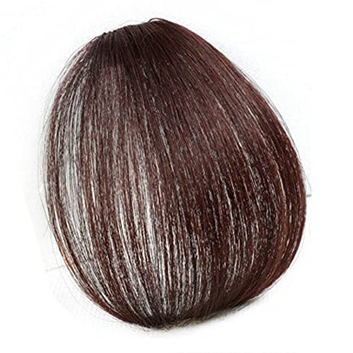 Pony Haarspange Clip In Blunt Fringe Bangs Non-remy Echthaar Air Fringe Bangs Unsichtbares nahtloses indisches natürliches gerades flaches Pony-Haarteil for Frauen Mädchen Haarstücke (Color : Dark Br von WAOCEO