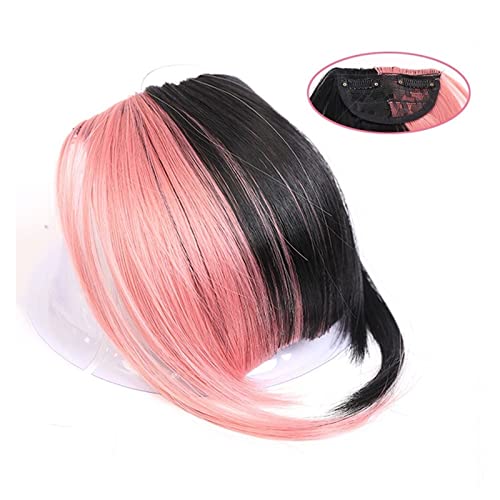 Pony Haarspange Französischer Pony, Clip-in-Pony, dicke, gebogene Pony-Verlängerungen, 15,2 cm kurze, synthetische Pony-Fransen mit Schläfen-Haarteilen for Frauen und Mädchen Haarstücke (Color : 001 von WAOCEO