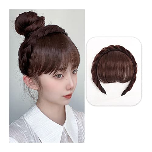 Pony Haarspange Front Hair Bangs Perücke Fransen Haarverlängerungen Synthetische Fake Pony Perücken mit zweireihigen Zöpfen Stirnband Haarschmuck for Frauen Mädchen Haarstücke (Color : Dark brown) von WAOCEO