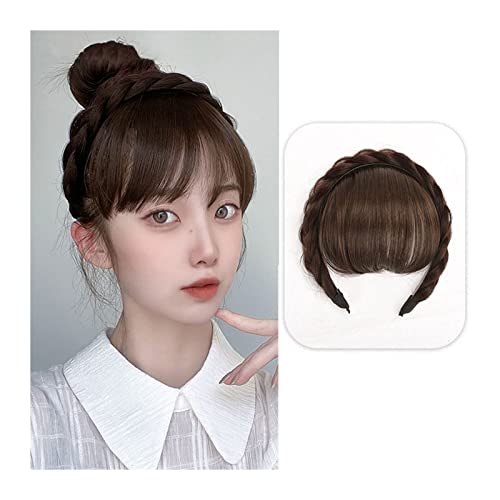 Pony Haarspange Front Hair Bangs Perücke Fransen Haarverlängerungen Synthetische Fake Pony Perücken mit zweireihigen Zöpfen Stirnband Haarschmuck for Frauen Mädchen Haarstücke (Color : Light brown) von WAOCEO