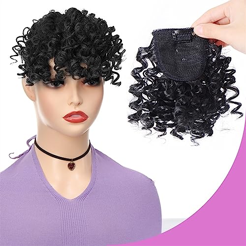 Pony Haarspange Synthetische lockige Haar-Pony-Clip-in-Haarverlängerungen, Hochtemperaturfaser-Front-Fake-Fransen-Haarteil for Frauen Haarstücke (Color : 1B) von WAOCEO