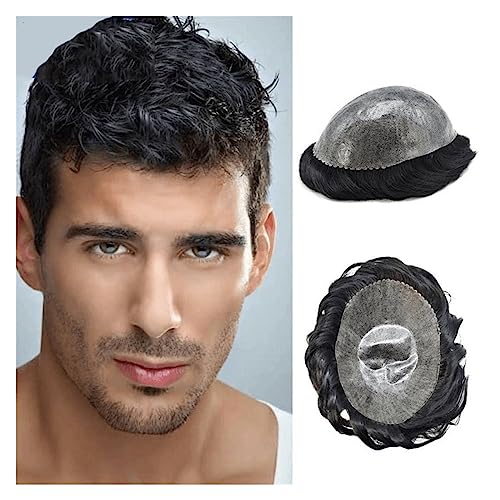 Toupet für Männer Männliche Haarprothese, volle dünne Haut, 0,1–0,12 mm, eingespritzte PU-Basis, Herren-Toupet, langlebige Herren-Haarteile, natürlicher Haaransatz, weiches Echthaar, Systemeinheit Tou von WAOCEO