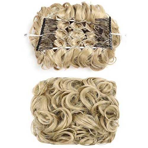 Unordentlicher Haarknoten Verlängerungs-Chignon-Teller-Tablett, Pferdeschwanz-Haarteile for Frauen, unordentlicher Dutt, Scrunchie-Haarteil, synthetische Hochsteckfrisur, lockiges Haar, Dutt-Verlänger von WAOCEO