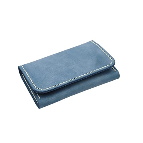 Visitenkartenetui Mist Wax Leather Manueller Visitenkartenhalter Leder Einfacher Multifunktions-Visitenkartenhalter mit großer Kapazität Zero Wallet Geschäftskartenhalter (Color : Blauw) von WAOCEO