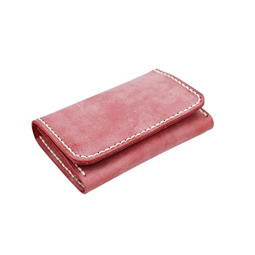 Visitenkartenetui Mist Wax Leather Manueller Visitenkartenhalter Leder Einfacher Multifunktions-Visitenkartenhalter mit großer Kapazität Zero Wallet Geschäftskartenhalter (Color : Pink) von WAOCEO