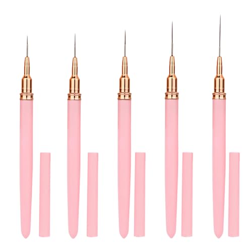WAONIQ 5 Stück Nagel Pinsel, Nagelpinsel, Eyeliner Pinsel Nailart Pinsel Set Liner Pinsel Set Nagelpinsel-Malstift mit feinen Nylonborsten in den Größen 7 mm, 9 mm, 11 mm, 15 mm und 25 mm (Pink) von WAONIQ