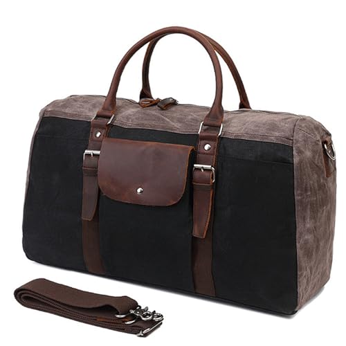 Canvas Handheld -Tasche Große Kapazität Handtasche Reisetasche Männer Canvas Holdall Weekender Über Nacht wasserdichte Gepäckabsatzbeutel Black von WAOYANM