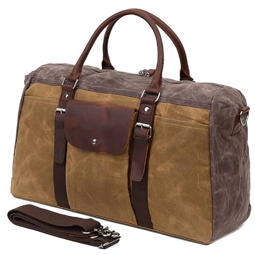 Canvas Handheld -Tasche Große Kapazität Handtasche Reisetasche Männer Canvas Holdall Weekender Über Nacht wasserdichte Gepäckabsatzbeutel Khaki von WAOYANM