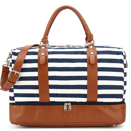 Canvas Leder Reisetasche Sport Tote Fitnesstasche Männer Frauen große Kapazität Mehrfach-T-Woch-Weekend über Nacht Gepäckbeutel Schulter Handtasche Duffel Tasche Blue von WAOYANM