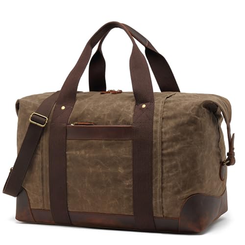 Handtasche Vintage Canvas Reisetasche Sporttasche Fitnesstasche Männer Frauen Leinwand Leder großer Kapazität Weekender Urlaub Gepäck Umhängetasche Coffee von WAOYANM