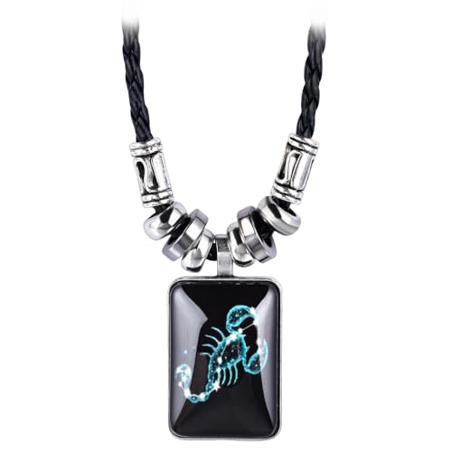 WAPOSV Horoskop Halskette Für Damen, Hundemarken Anhänger, Sternzeichen Halsketten Mit Schwarzer Lederkette, Herren Sternbild Halskette, Bezaubernder Astrologie Schmuck, Geschenk Skorpion WAPOSV Horoskop Halskette Für Damen, Hundemarken Anhänger, Sternzeichen Halsketten Mit Schwarzer Lederkette, Herren Sternbild Halskette, Bezaubernder Astrologie Schmuck, Geschenk Skorpion von WAPOSV