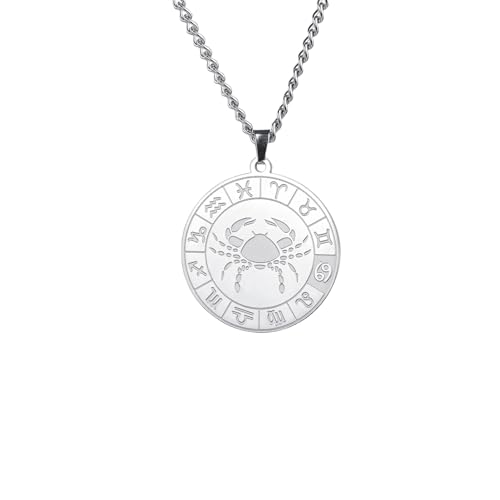 WAPOSV Krebs Sternzeichen Halskette Silber Münze Anhänger Halskette Männer Scheiben Halskette Mit Kabelkette Frauen Konstellation Halskette Bezaubernder Astrologie Schmuck Geschenk WAPOSV Krebs Sternzeichen Halskette Silber Münze Anhänger Halskette Männer Scheiben Halskette Mit Kabelkette Frauen Konstellation Halskette Bezaubernder Astrologie Schmuck Geschenk von WAPOSV