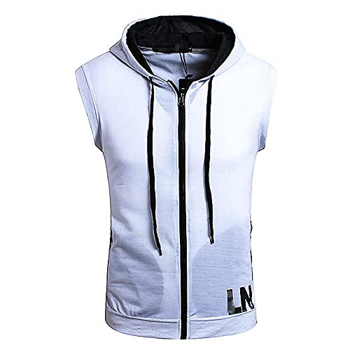 WAQD Herren Mit Kapuze Weste T-Shirt Kapuzenpullover Herren Tank Tops Ärmelloses Einfarbiges Hoodie Cardigan mit Reißverschluss Pullover T-Shirt Bequem Slim Fit Fitness Kapuzenweste von WAQD