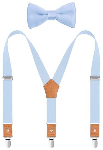 WAQXTV Hosenträger und Fliege für Herren und Jungen, elastischer Y-Rücken mit Metall-Clips, Blau, 47": adult von WAQXTV