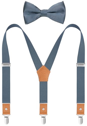 WAQXTV Hosenträger und Fliege für Herren und Jungen, elastischer Y-Rücken mit Metall-Clips, dusty blue, 24": about 0-3 yrs WAQXTV Hosenträger und Fliege für Herren und Jungen, elastischer Y-Rücken mit Metall-Clips, dusty blue, 24": about 0-3 yrs von WAQXTV