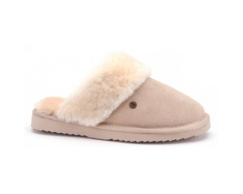 WARMBAT Pantoffel Flurry Suede mit Merino Schaffell hellbraun Damen Hausschuh von WARMBAT