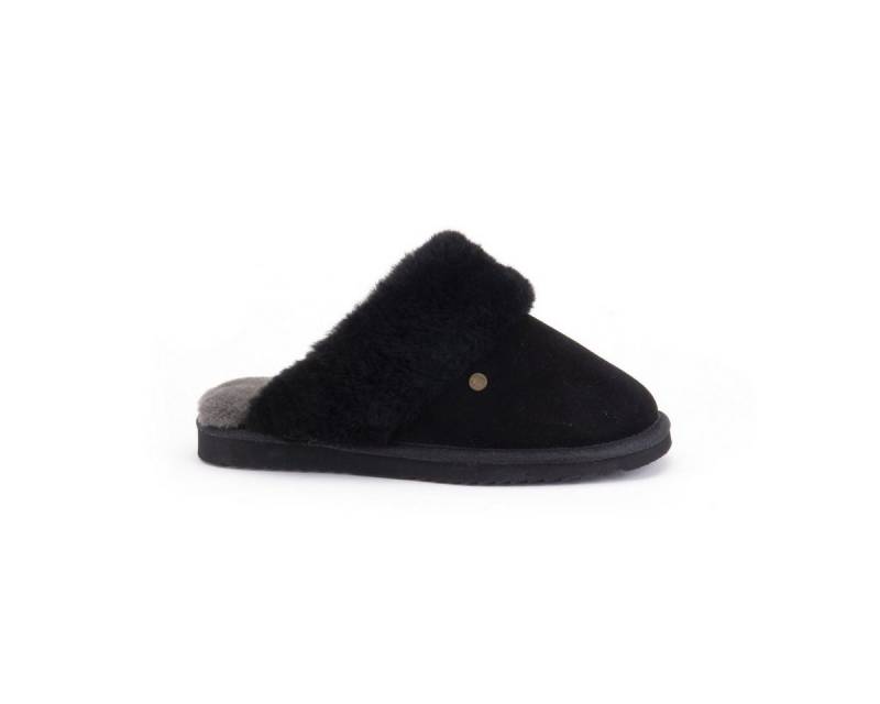 WARMBAT Pantoffel Flurry Suede mit Merino Schaffell schwarz Damen Hausschuh von WARMBAT
