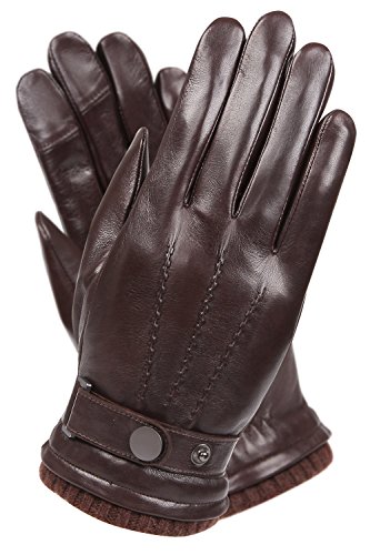 Herren Texting Touchscreen Winter Warm Schaffell Leder Täglich Kleid Fahren Handschuhe Wolle Kaschmir Mischung Manschette, Braun (Fleecefutter), 9.5 von WARMEN