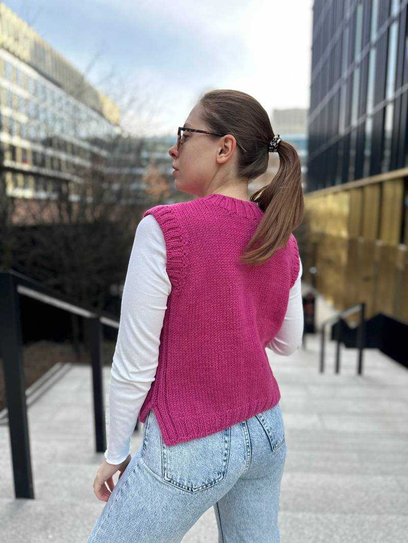 Helle Strick Fuchsia Pullover Weste, Alpaka Wolle Handgestrickte Rundhals Warme Weste Frauen, Ärmellose Feste Custom Color von WARMMEUPua