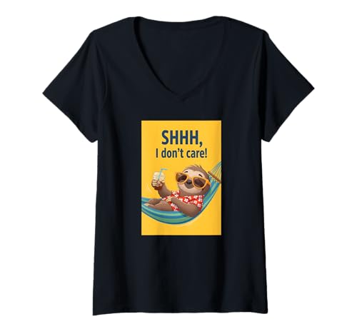 Damen Shhh I Don't Care Relaxed Faultier Humor Hängematte Lustig Cool Art T-Shirt mit V-Ausschnitt Damen Shhh I Don't Care Relaxed Faultier Humor Hängematte Lustig Cool Art T-Shirt mit V-Ausschnitt von WARNING WITS