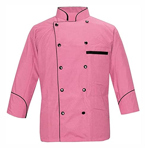 WARRIORPOINT Mehrfarbige Herren-Kochjacke/leichter Kochmantel mit kontrastierender schwarzer Paspelierung (Größe S-5XL), Pink, 4X-Large von WARRIORPOINT