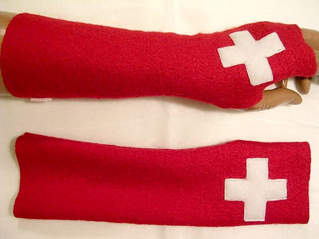 Schweiz Handschuhe Wolle, Weiche Warme Armstulpen Kochwolle Langlebig, Schöne Pulswärmer, Leicht Tailliert, Dehnbar Das Geschenk, Rot Weiss von WARZOG