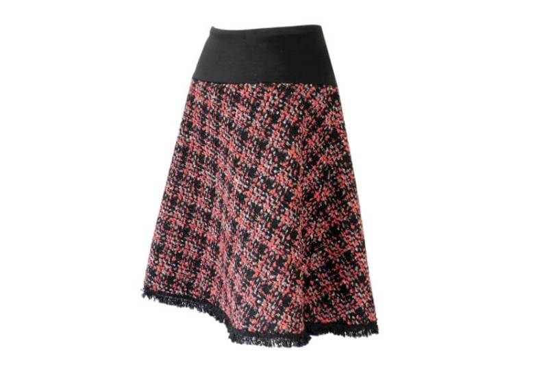 Weicher Hüftrock in A Form, Schicker Strick Bouclé, Dehnbare Passe An Karo Glitzer Strickwolle, Passfreudig, Leicht Und Warm, Das Geschenk von WARZOG