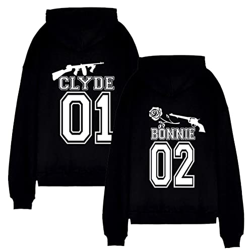 WASJMCSS Clyde und Bonnie Pullover,Partner Pullover Couple Hoodie Pärchen Pullover Geschenke für Damen Herrn Weihnachten, 1 Stück,Clyde1-Black-XXL von WASJMCSS