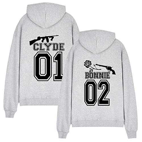 WASJMCSS Clyde und Bonnie Pullover,Partner Pullover Couple Hoodie Pärchen Pullover Geschenke für Damen Herrn Weihnachten, 1 Stück,Clyde1-Grey-XL von WASJMCSS