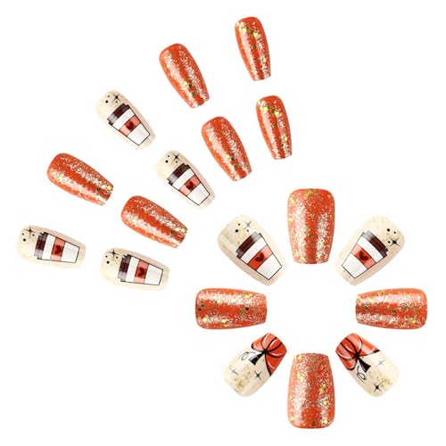 24 Stück Thanksgiving Nägel Zum Aufdrücken Kurze Mandelnägel Zum Aufkleben Für Frauen Und Mädchen Künstliche Nägel Feiertags Nageldekorationen von WASTEBIN