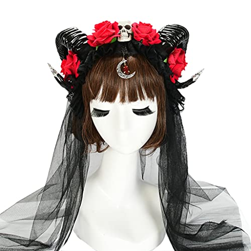WASTEBIN Halloween Deutschland Haarreif, Blumenschädel-Schleier-Stirnband, Cosplay-Kopfbedeckung für Halloween-Partys, Haarband aus Ochsenhorn, Karnevals-Kopfbedeckung, Partyzubehör WASTEBIN Halloween Deutschland Haarreif, Blumenschädel-Schleier-Stirnband, Cosplay-Kopfbedeckung für Halloween-Partys, Haarband aus Ochsenhorn, Karnevals-Kopfbedeckung, Partyzubehör von WASTEBIN