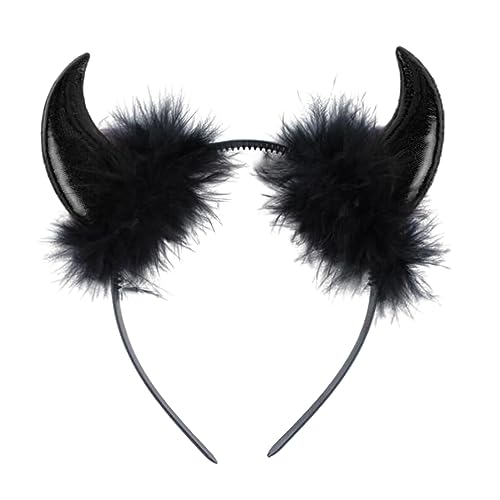 WASTEBIN Halloween Deutschland Haarreif, Tier-Teufel-Stirnbänder, schwarzer Cartoon, cooler Horn-Haarreif, überwältigend süßer Haar-Accessoires, Party, Cosplay, Foto-Requisiten von WASTEBIN