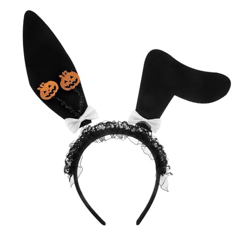 WASTEBIN Halloween Deutschland Haarreif,Haarreif mit Kaninchenohren für Halloween, Spitzen-Stirnbänder für Mädchen und Frauen mit Schleife, Kürbis-Verkleidung von WASTEBIN