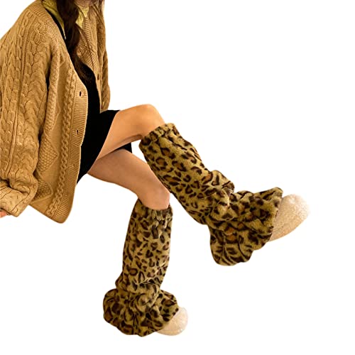 Leopard Beinlinge Boot Manschetten Mädchen Socken Japanische JK Socken Pelz Sets Knöchel Winter Beinlinge von WASTEBIN